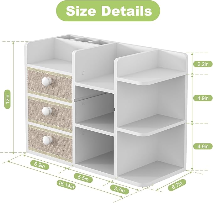 Bamboo Makeup Organizer Countertop With Brush Holder Drawer For Vanity,Large Bathroom Counter Organizers And Storage,Cosmetic Skincare Perfume Organizer,Easy To Store Nail Polish, Lipstick, Eyeshadow