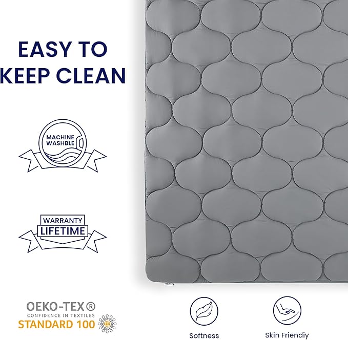 SLEEP ZONE Cooling Mattress Topper Queen, Extra Thick Mattress Pad Cover, Soft Fluffy Pillow Top Bed Mattress Topper, Easy Care, Washable (Grey Lattice, Queen)