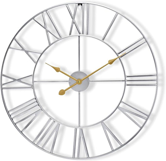 Sorbus Large Wall Clock for Living Room Decor – Easy to Hang 12-Inch Big Wall Clock – Metal Wall Art for Kitchen, Bedroom, Home, Office – Analog Decorative Wall Clock (Silver)