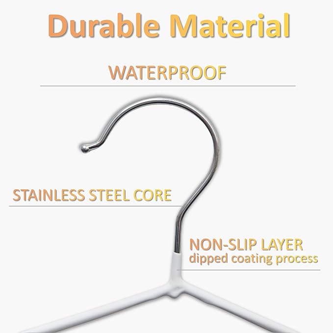 Stainless Steel Immersion Rubber Process Hangers 12 Pack, Heavy Duty White Hangers for Coats, Pants & Dress Clothes, Non Slip Clothes Set, Space Saving Ultra Thin