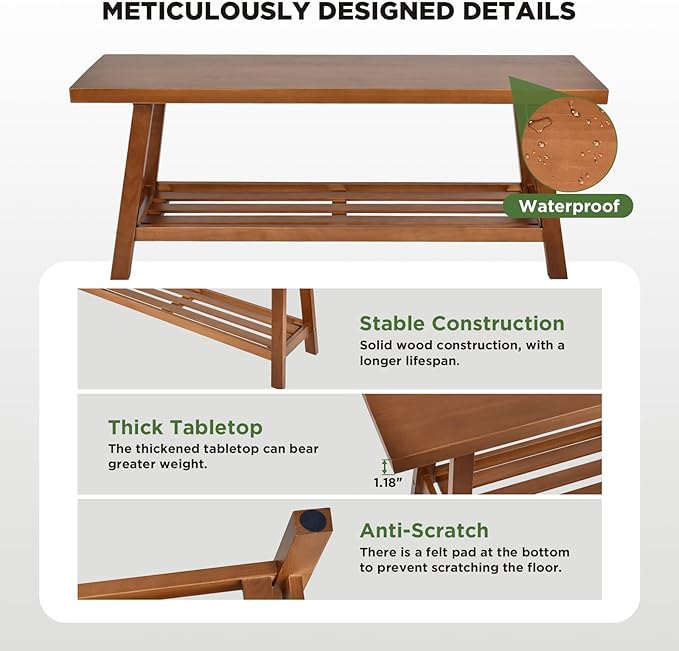 31.5" Farmhouse Solid Wood Bench, Small Long Rustic Storage Entryway Bench for Indoor, Bedroom,Dining Room, Living Room and Hallway