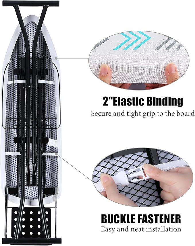Thick Ironing Board Cover and Pad 15x54 Standard Size 4 Layers Padding with 2" Elastic, Stain Resistant & Durable Scorch, 2 Click Buckles for Smooth Iron and Easy Installation, Chevron Arrow