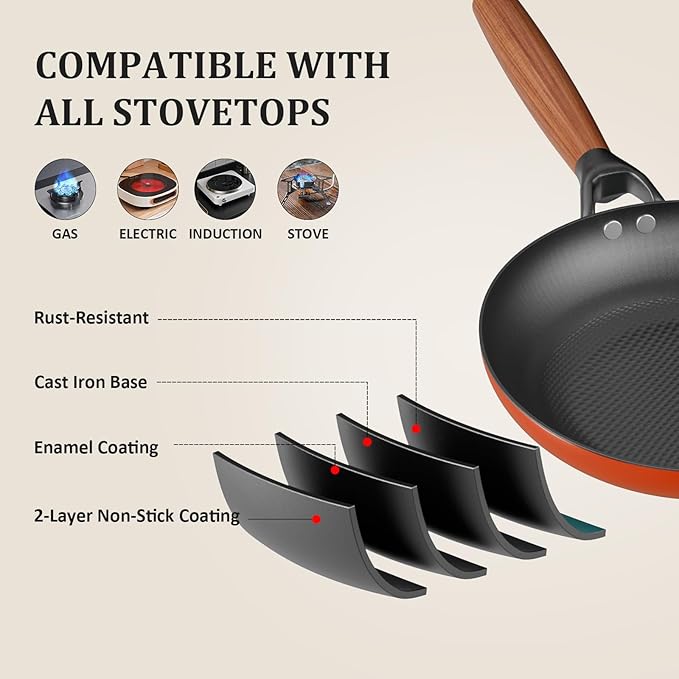 YUTANN Nonstick Frying Pan 12 inch, Ceramic Cast Iron Skillet, Lightweight Pre-seasoned Cast Iron Pan with Detachable Handle, Dishwasher & Oven Safe, Free of PFAS and PFOA