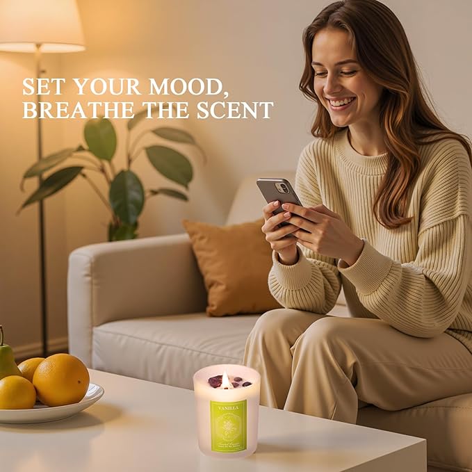 3 Soy Scented Candles for Women- 15OZ Candles for Home Scented with Crystals, Lavender/Vanilla/Rose Aromatherapy Candle Set for Bithday Gifts, Mother's Day, Anniversary, Christmas