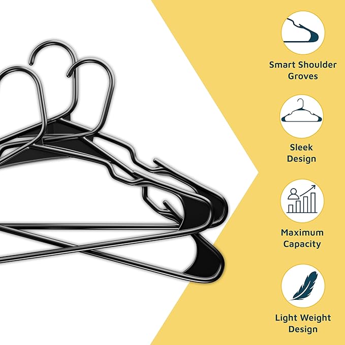 Plastic Clothes Hanger Set - 30 Pieces Versatile, Lightweight, Space-Saving, Non-Slip, Slim Designed, Dry and Wet Clothes Hanger Set - Black