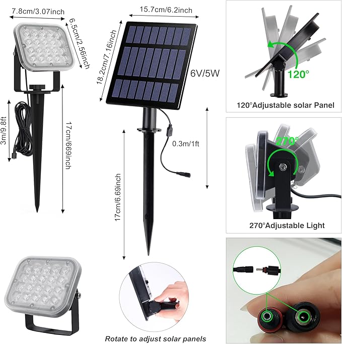 Solar Spot Lights Outdoor,2 Pack 20 LED IP65 Waterproof Solar Landscape Lights, Dusk-to-Dawn 6000K Cold White Solar Outdoor Lights for Yard Garden Driveway Porch Walkway, 1-in-1