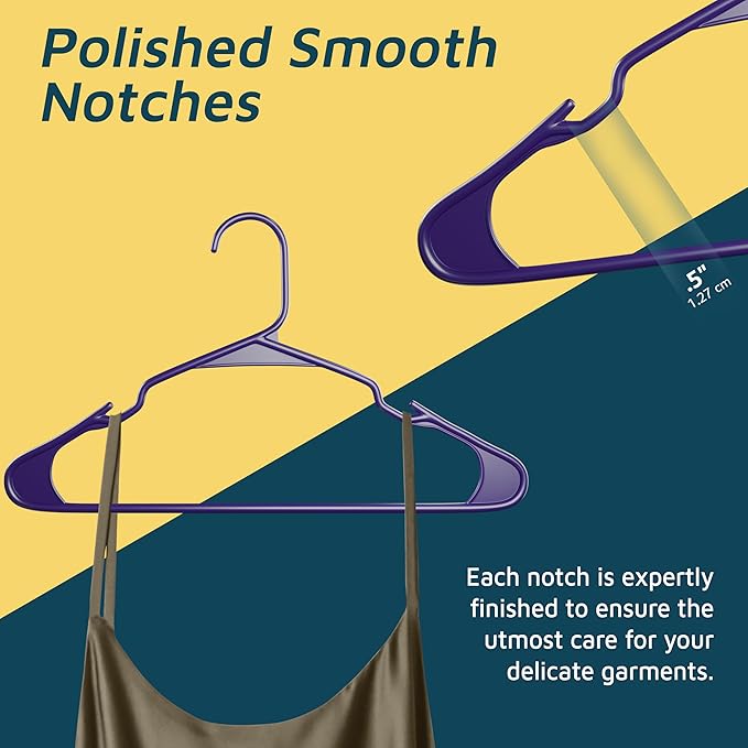 Plastic Clothes Hangers – Heavy Duty Hanger Set, for Organizing Clothes, Dresses, and Coat, Holds Up to 5 lbs, Space-Saving Hangers with Non-Slip Shoulder Grooves, Pack of 80, Purple
