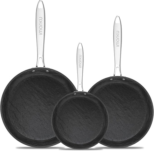 imarku Non Stick Frying Pans - 8&10&12 inch Nonstick Frying Pan Set with Cool Stainless Steel Handle,Disherwasher Safe skillets,Professional Frying Pans Set, Best Gifts