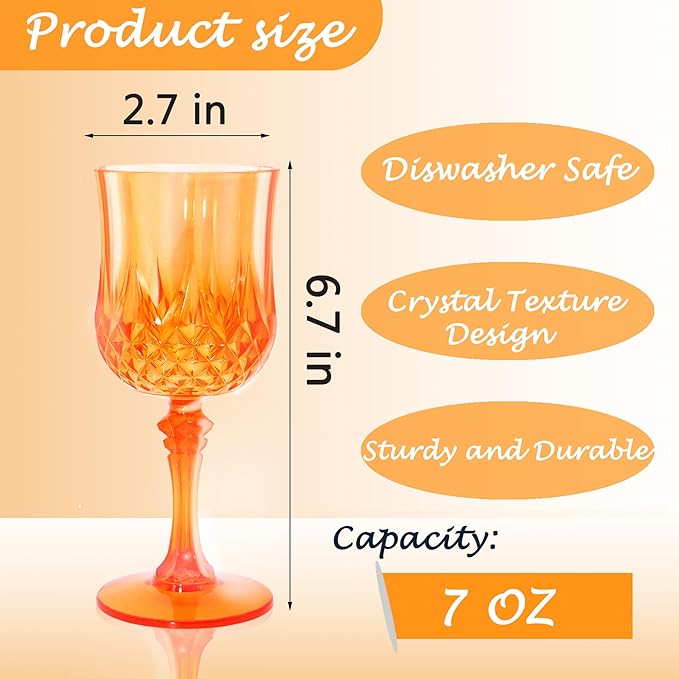 Plastic Wine Glasses，Plastic Goblets Vintage Style Cordial Drinking Glasses for Wedding Reception, Grand Event Party Supplies (48, Pumpkin orange)