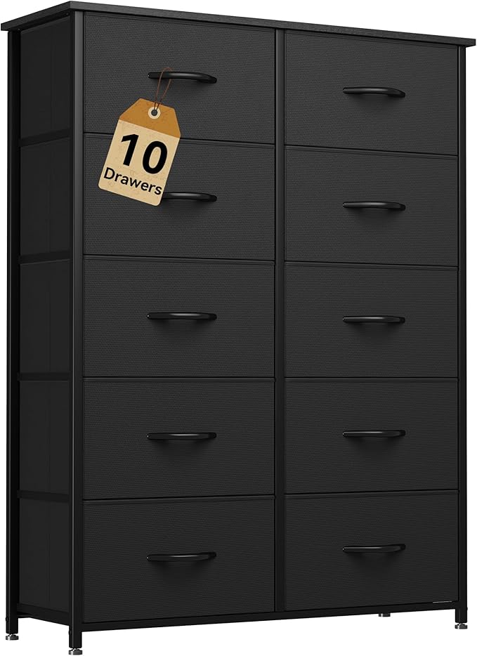 DWVO 10 Drawers Dresser, Fabric Dresser, Fabric Storage Tower, Organizer Unit for Bedroom, Living Room, Hallway, Closets