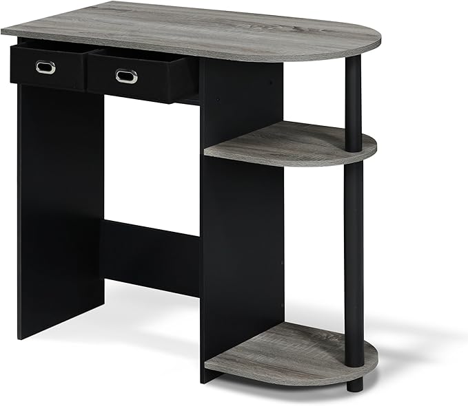 Furinno Go Green Home Laptop Notebook Computer Desk/Table with 2 Drawer Bins, French Oak Grey/Black/Black