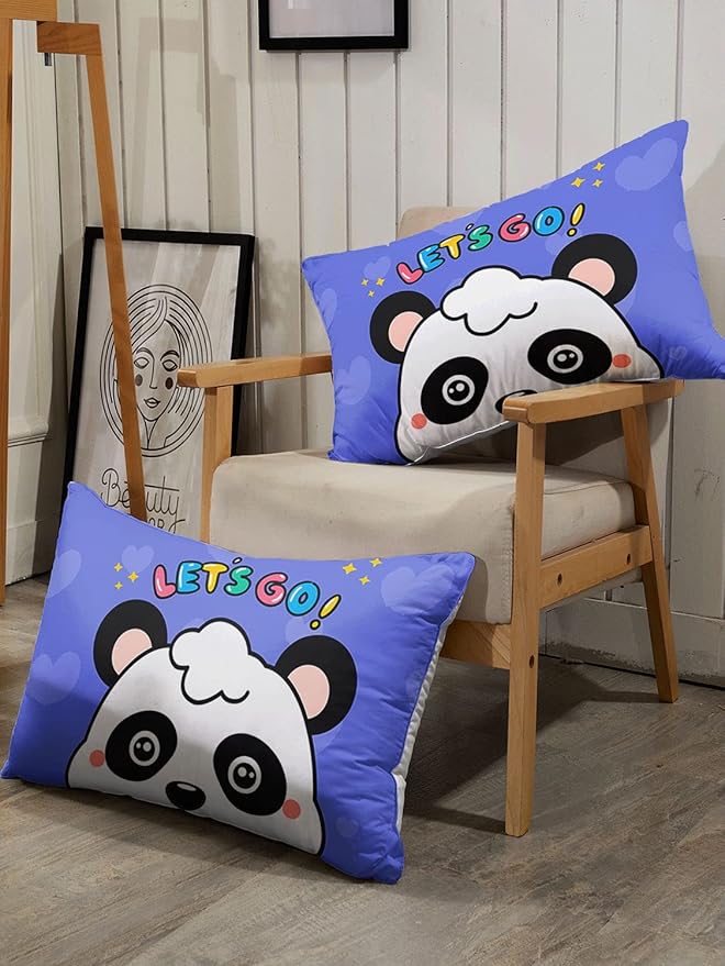 Panda Comforter Bedding Set for Boys Girls Kids Teens, Cartoon Blue Heart Kawaii Animal Theme With 1 Comforter and 2 Pillowcases (Full)
