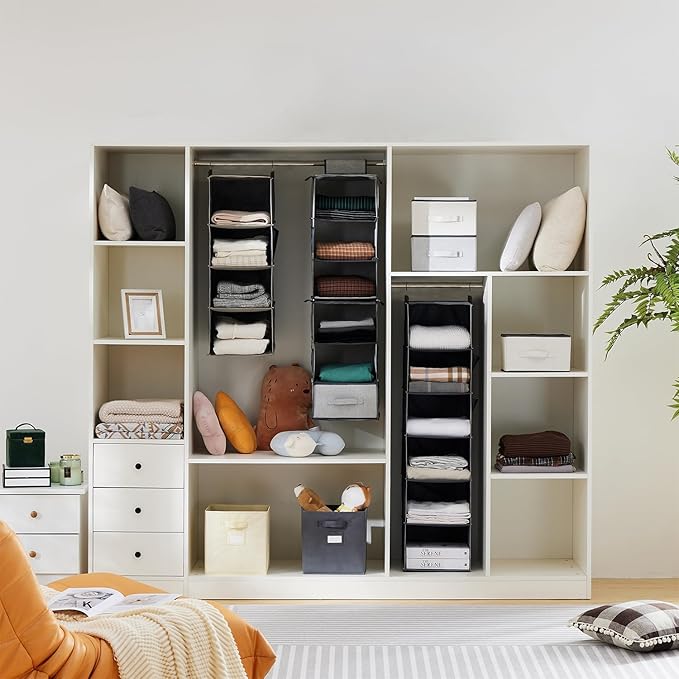 Hanging Closet Organizer, 4-Shelf Closet Hanging Storage Shelves, Grey