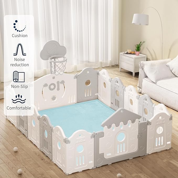 ACOMOPACK Baby Play Mat for Floor 1.3" Thick Memory Foam Play Mat 39"×59" Tummy Time Crawling with Non-Slip Bottom for Living Room,Nursery,Soft Velvet Playpen Mats for Kids,Infants（Light Blue）