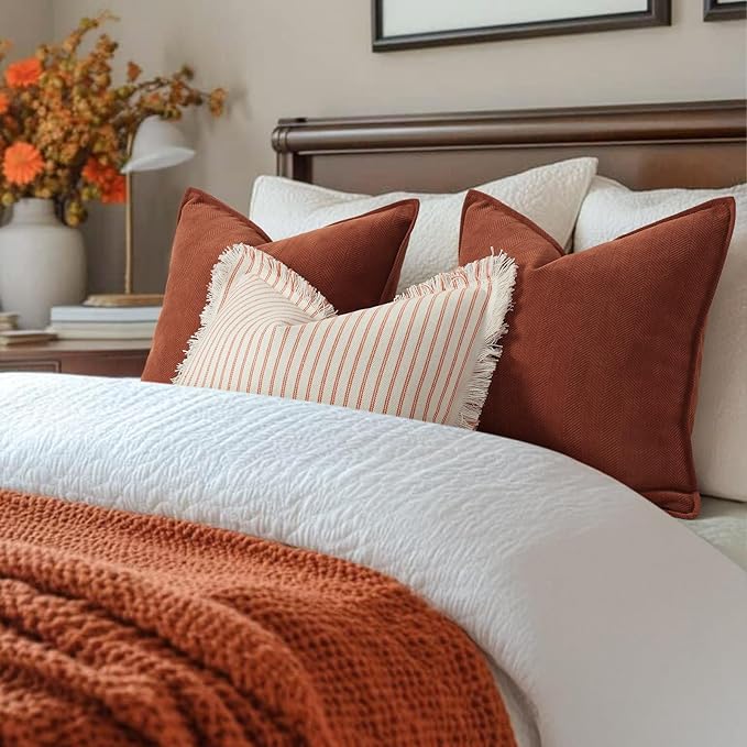ZWJD Rust Throw Pillow Covers 26x26 Set of 2 Chenille Fall Pillow Covers with Elegant Design Soft and Luxurious Decorative Throw Pillows for Couch, Bed, and Home Decor