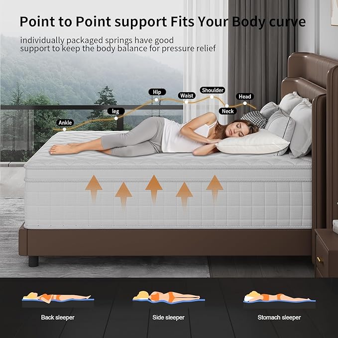 Full Size Mattress,10 inch Memory Foam Hybrid Mattresses in a Box，Full Mattress with Individually Pocket Springs, Medium Firm Feel，Fiberglass Free, Soft and Breathable(White)