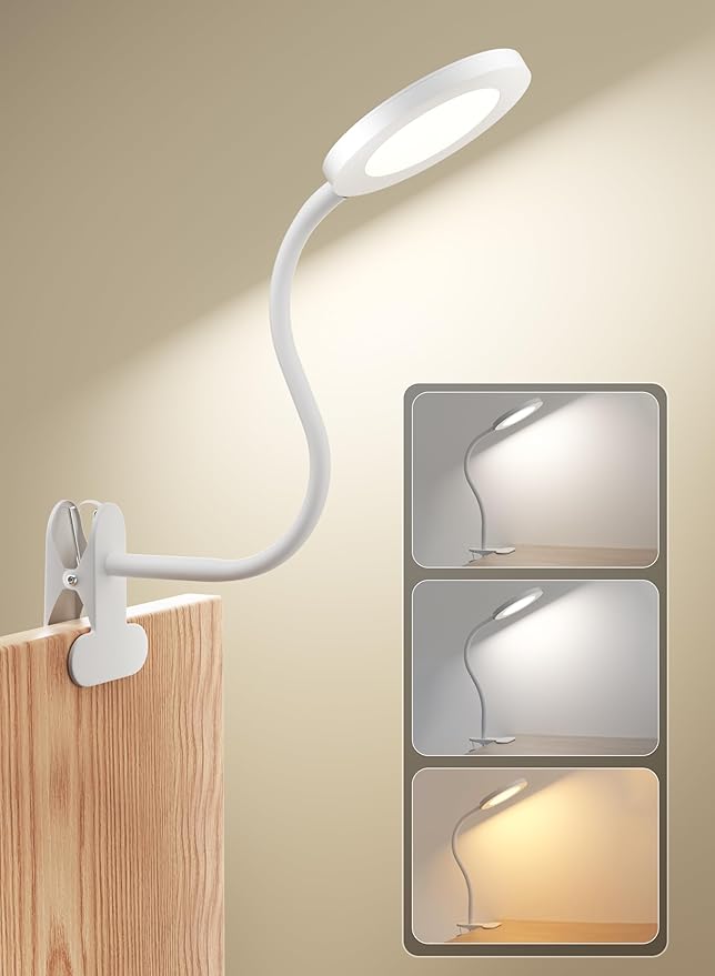deeloop LED Clip on Light,100% Infinite Dimmable Reading Book Lights in Bed Headboard, 450LM Touch Control Desk Lamp with Clamp, Eye-Care 3 Color Temperature Flexible Gooseneck for Bedside Night Light
