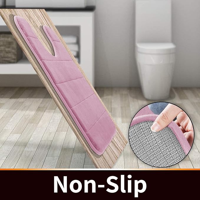 Yimobra Memory Foam Toilet Bath Mat U-Shaped, 24 X 20 Inches,Soft and Comfortable, Super Water Absorption, Non-Slip, Machine Wash and Easier to Dry for Bathroom Commode Contour Rug, Mauve