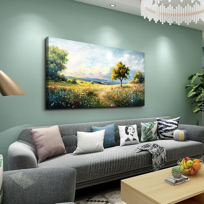 Wapluam Large Wall Art For Living Room Wall Decor For Bedroom Office Decorations Pastoral Wall Paintings Scenery Abstract Watercolour Wall Pictures Canvas Artwork Modern Room Home Decor 48" x 24"