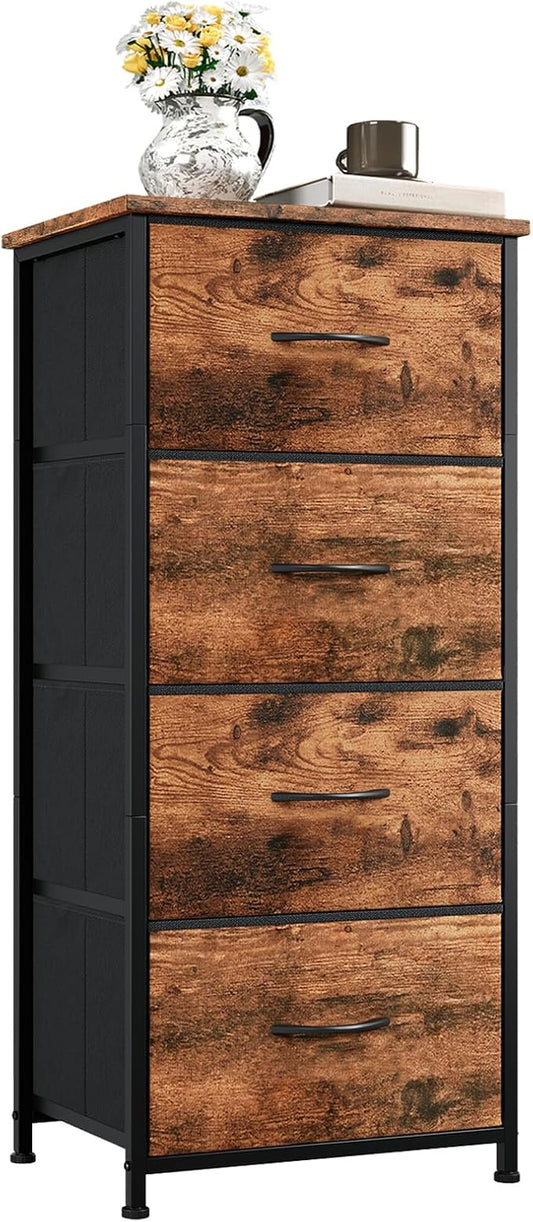 Somdot Tall Dresser for Bedroom with 4 Drawers, Storage Organizer Chest of Drawers with Removable Fabric Bins for Living Room Closet Bedside Nursery Laundry Entryway Hallway, Wood Grain Print