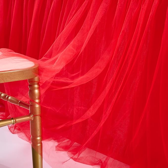 Suppromo 9ft Red Tulle Table Skirts for Rectangle or Round Tables Tutu Table Skirt Cloth for Graduation Baby Shower Birthday Party Wedding Christmas Decorations(Red, L9(ft)*H 30in)