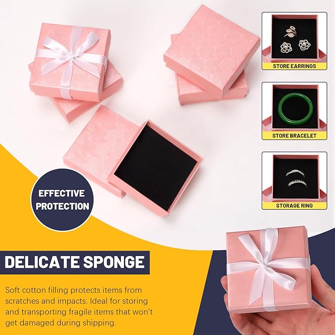 Glarks 12pcs 3.5 x 3.5 x 1.1in Jewelry Gifts Boxes Kit, Pink Fan Shaped Jewelry Boxes for Ring Earring Jewelry, Christmas, Birthday, Anniversaries, Valentine’s Day, Mother’s Day and Other Festivals