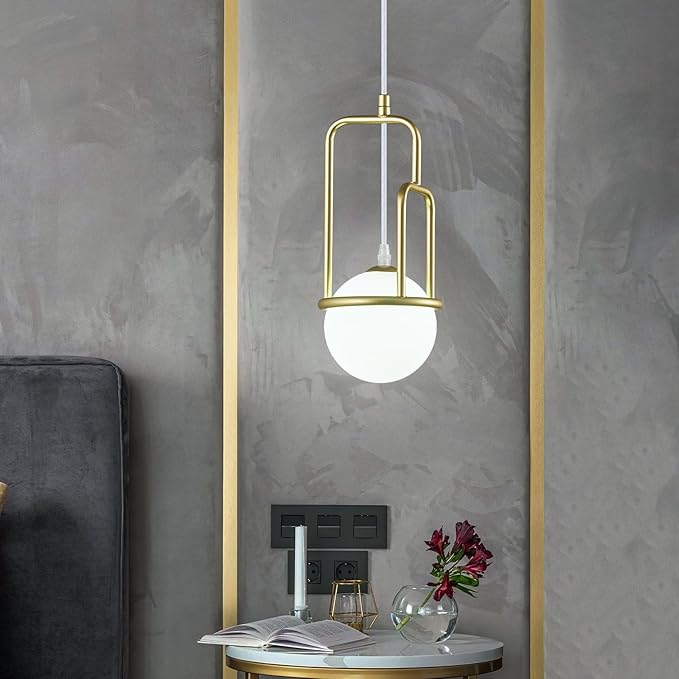 5 Inch Modern Gold Pendant Light Globe Pendant Light Fixture Mid Century Pendant Lighting for Kitchen Island Dining Room Living Room Bedroom(3 Pack)