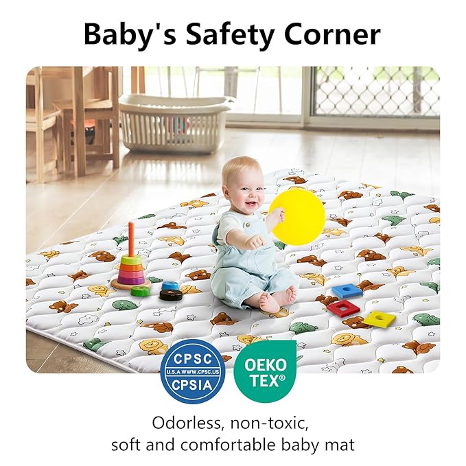 Lilyvibebearhappy Premium Baby Play Mat 36" X 36", Thicken Foam One-Piece Crawling Mat, Non-Slip Cushioned Baby Playmats for Infants, Babies, Toddlers, Foldable and Machine Washable