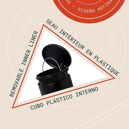 ACENTO 1.3 Gal Round Bathroom Trash Can with Lid – Stainless Steel Small Trashcan with Soft Close Pedal & Removable Liner – Compact Waste Bin for Bathroom, Bedroom, Dorm, Office – Matte Black