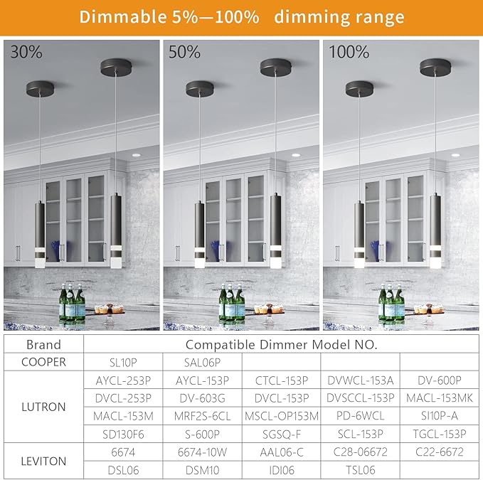 Modern Pendant Light Kitchen Fixture Dimmable LED Black Mini Pendant Lighting fo Kitchen Island Bedroom Bedside Table Small Pendant Lights (1-Pack)