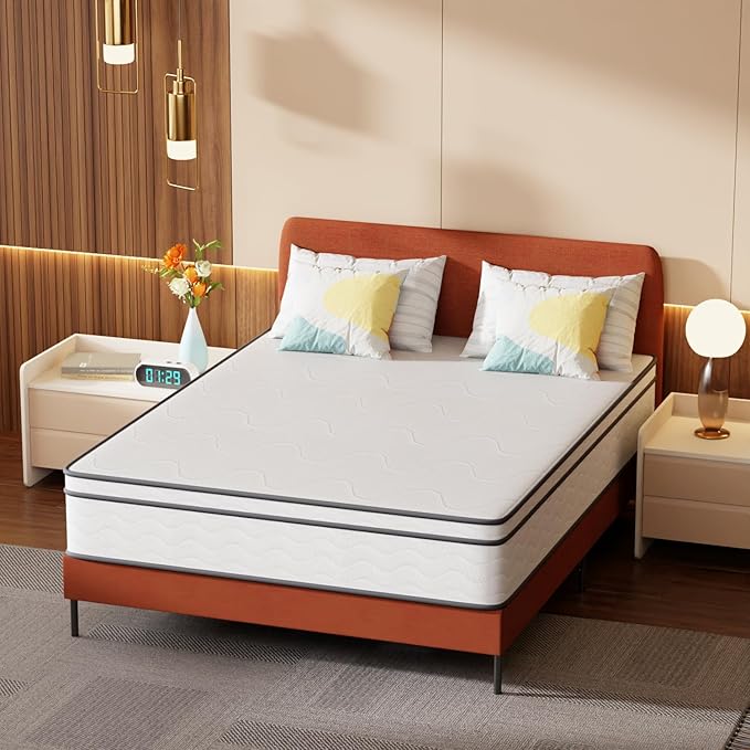 PayLessHere 12 Inch Innerspring Queen Mattress in a Box with Bamboo Charcoal Gel Memory Foam Fiberglass Free CertiPUR-US Certified Medium Firm Spring Mattress Pressure Relief,Queen