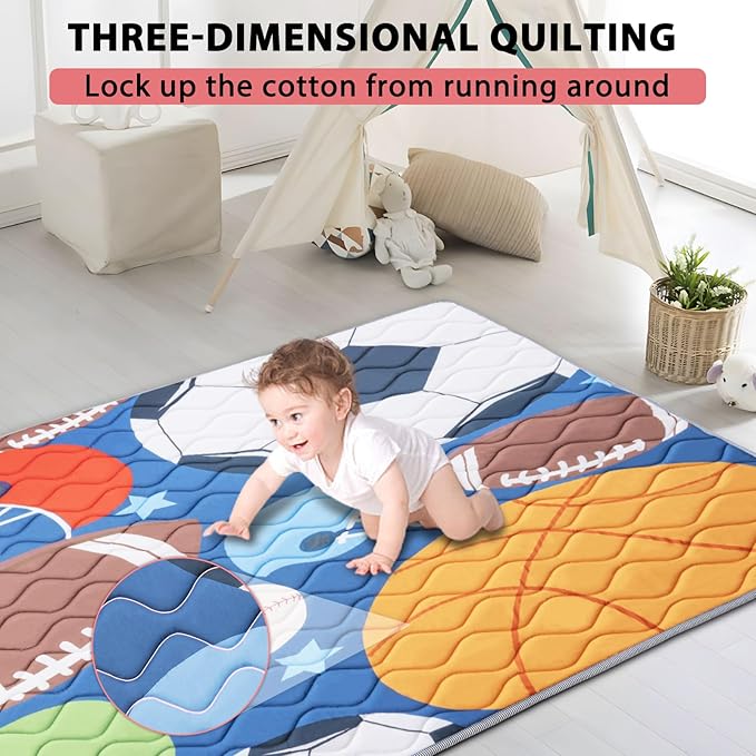 Baby Play Mat, 50’’ x 50’’ Soft Baby Floor Mat Thicker Foam Play Mat for Babies, Foldable Baby Playpen Mat Crawling Mat, Non-Slip & Machine Washable, Cushioned Play Mat for Babies (Ball Design)
