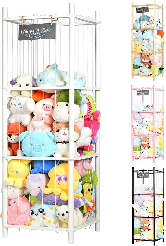 Large Stuffed Animal Storage, Wooden Stuffed Animal Storage Zoo, Toy Holder, Space Saving Toy Zoo for Kidroom, Playroom, Kid’s Gift, White