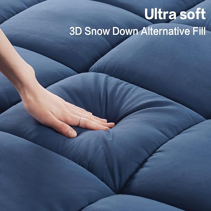 SOPAT Mattress Topper Cal King Size Extra Thick Mattress Pad 8-21" Deep Pocket Soft Down Alternative Fill Mattress Protector Pillow Top Mattress Cover (72x84 Inches, Navy Blue)