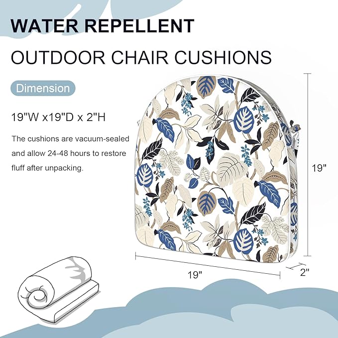 Set of 4 Outdoor Chair Cushions 19"x19"x2",Water Repellent Patio Seat Cushion with Ties and Removable Covers,Dining Chair Cushions for Indoor Kitchen and Patio Furniture,Breeze Leaves Beige