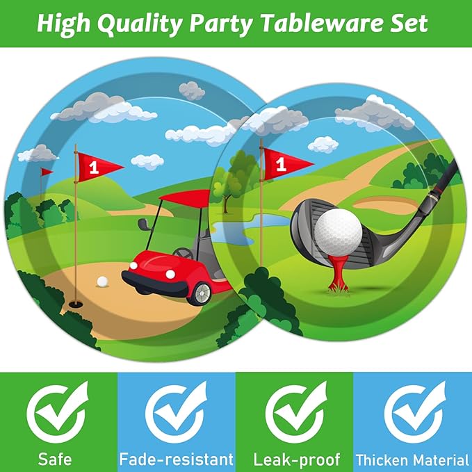 Wiooffen 96 Pcs Golf Plates and Napkins Golf Birthday Party Decorations Golf Party Supplies Golf Paper Plates Tablewares Set Golf Birthday Themed Balloons Sports Party Favors for Kids Serves 24