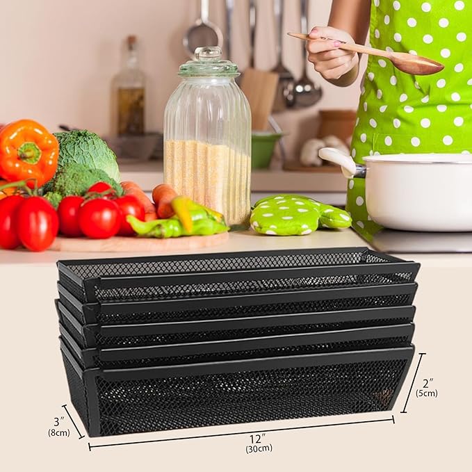 4PCS Drawer Organizer for Kitchen, Utensil Mesh Organizer With Interlocking Arm for Cosmetic, Flatware, Pen (12 * 3 * 2 Inches, Black)