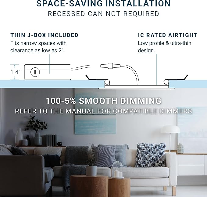PARMIDA (6 Pack) 4 Inch LED Gimbal 5CCT Recessed Lighting, Directional Adjustable Canless Ceiling Light with J-Box, 2700K-5000K 5 Color Selectable, 9W, Eyeball Ultra-Thin Slim Panel, Dimmable, ETL