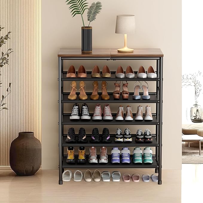 Mavivegue Metal Shoe Rack, 5 Tier Shoe Organizer with MDF Board and Non-Woven Fabric, Shoe Rack for Entryway and Closet,Industrial, Rustic Brown