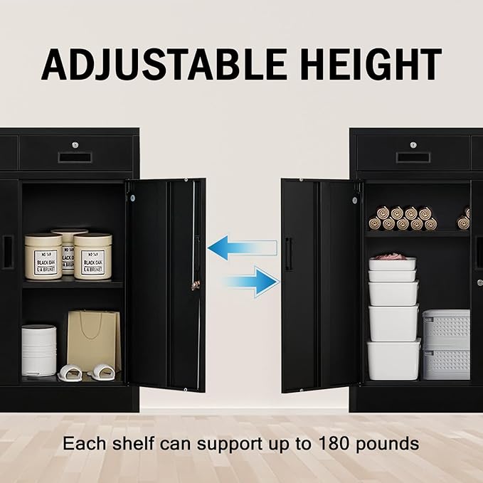 Storage Cabinet, 36 Inch Tall Metal Storage Cabinet with Doors and Shelves, Metal Cabinet with Drawers, Pantry Cabinets for Kitchen Storage, Garage Cabinet for Living, Dining Room.