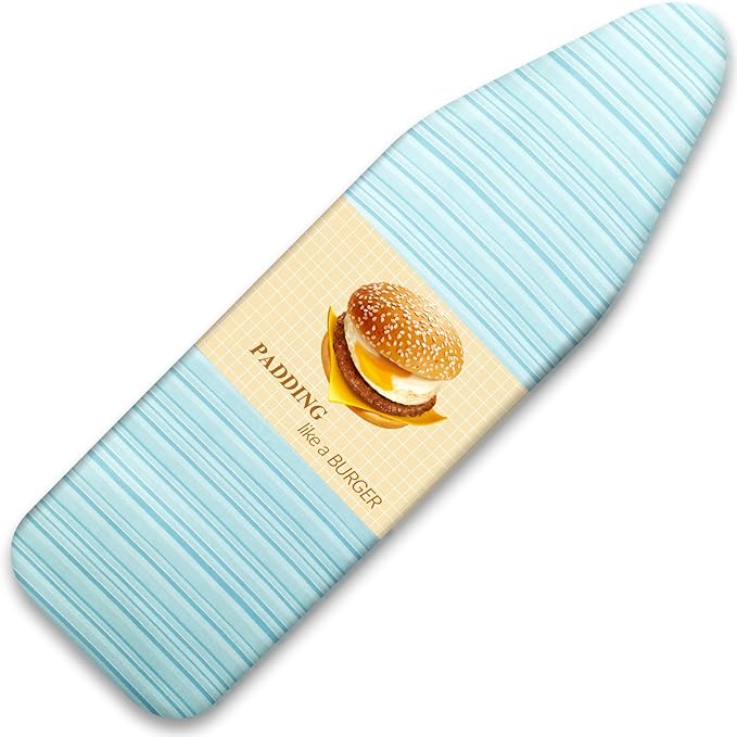 BNDX Ironing Board Cover, 15" x 54" Standard Size Thick Padding with 2" Elastic, Stain Resistant & Durable Scorch, 2 Click Buckles for Smooth Iron and Easy Installation Green Stripes