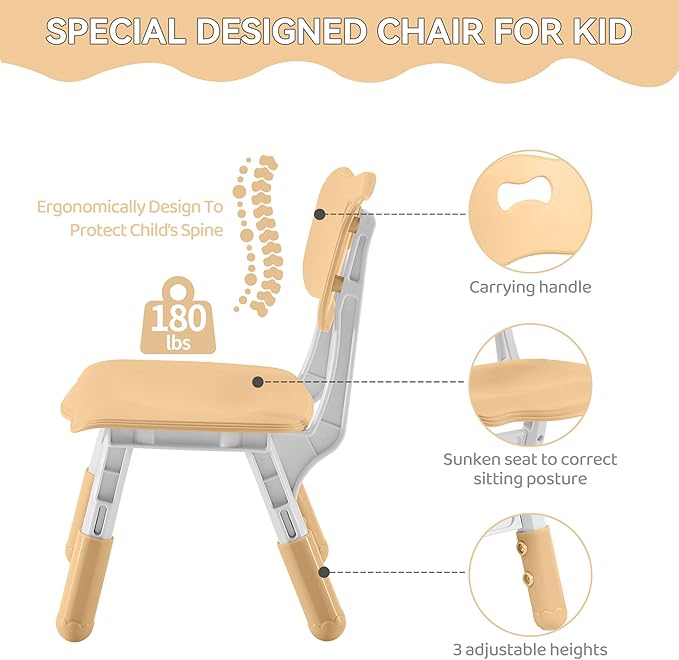 Kids Study Table and Chairs Set, Height Adjustable Toddler Table and Chair Set for Kids Ages 3-8, 31.5" L x 23.6" W Graffiti Desktop Plastic Children Art Table with 4 Seats, Brown