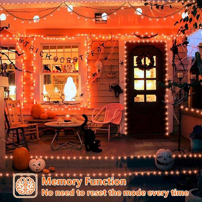 QITONG 165ft 500 LED Orange Lights for Halloween, Halloween Lights Outdoor Waterproof with 8 Modes, Green Wire Christmas String Light Plug in Indoor