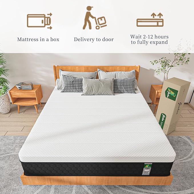 Full Size Mattress, 10 Inch Innerspring Hybrid Mattress in a Box with Memory Foam for Back Pain Relief, Medium Firm Matress with Motion Isolation & Strong Edge Support
