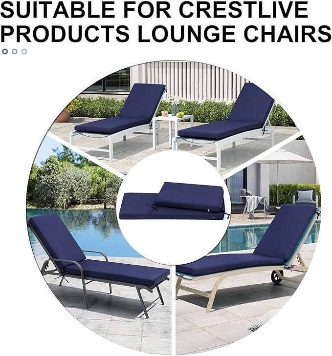 Crestlive Products Chaise Lounge Cushion Outdoor, 72x21 Inch, Waterproof & 3-Year Fade Resistant Lounge Chair Cushion for Outdoor Furniture, Patio Cushion for Pool, Lawn, Deck, Navy