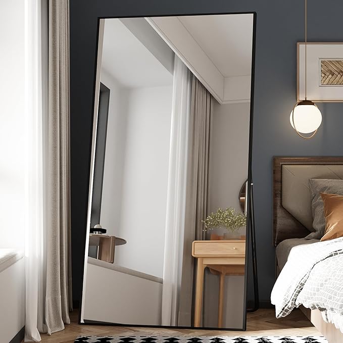 Beauty4U 76" x 37" Large Full Length Mirror With Stand, Black Wall Mounting Full Body, Metal Frame for Living Room, Bedroom