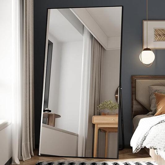 Beauty4U 76" x 37" Large Full Length Mirror With Stand, Black Wall Mounting Full Body, Metal Frame for Living Room, Bedroom