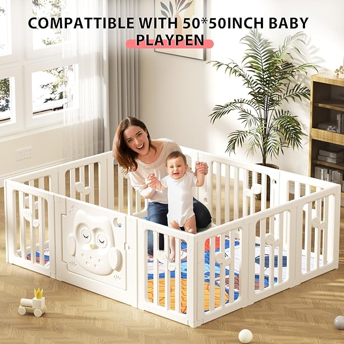 Baby Play Mat, 50’’ x 50’’ Soft Baby Floor Mat Thicker Foam Play Mat for Babies, Foldable Baby Playpen Mat Crawling Mat, Non-Slip & Machine Washable, Cushioned Play Mat for Babies (Ball Design)