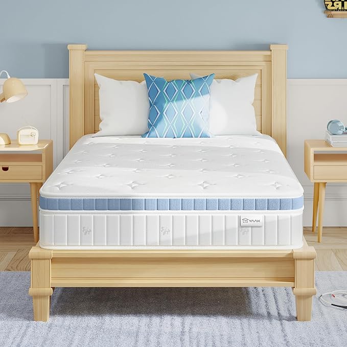 Yaak Twin Mattress 8 Inch, Hybrid Mattress in a Box Twin Size, Individual Pocket Spring Single Bed Mattress with Breathable Memory Foam, Pressure Relief, Medium Firm Twin Size Mattress 75"x39"x8"