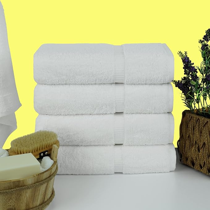 Chakir Turkish Linens Premium Cotton Absorbent Turkish Towels (Bath Towel - Set of 4, White)